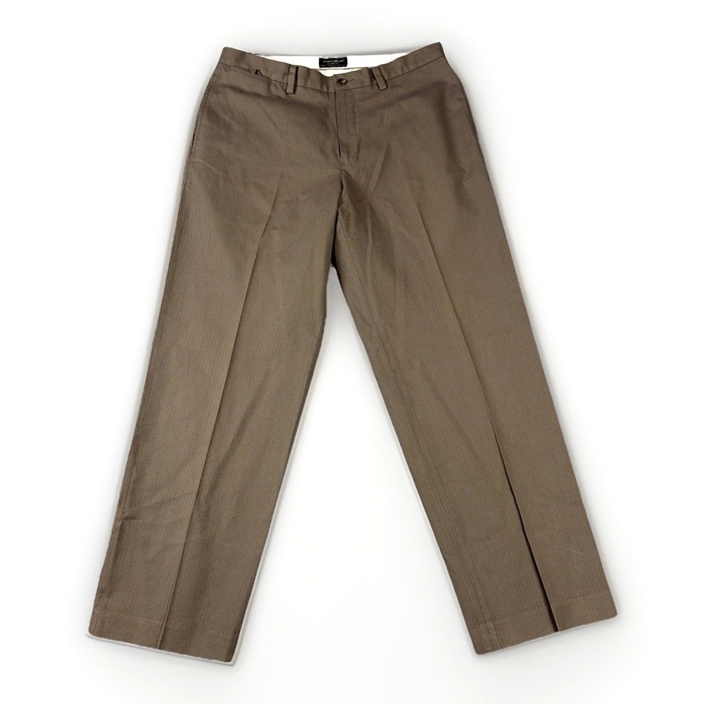 Eddie Bauer Chino Pants Mens 35x32โ Brown Herringbone Classic Fit Wrinkle Resist